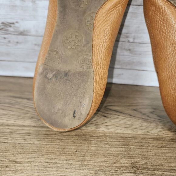 Tory Burch Reva Royal Tan Medallion Logo Leather Ballet Flats Women's Size 6 - Picture 9 of 11